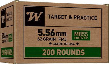 Winchester Ammo USA M855 Green Tip 5.56x45mm NATO 62gr Full Metal Jacket Lead Core 200 Rd - Box or Case