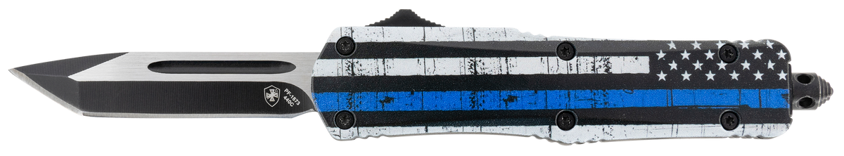 Templar Knife SBTB231 Gen II Back The Blue Small 2.69" OTF Tanto Plain 440C SS Black Oxide Stonewashed 4.31" Black & White w/Blue Line Aluminum Handle Glass Breaker
