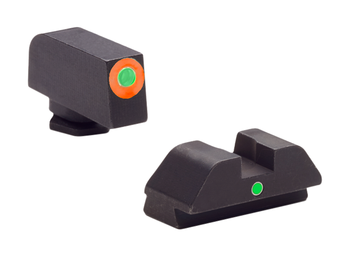 Ameriglo GL205 i-Dot Night Sight Set for Glock 42/43/43X/48 - Green Tritium Orange Outline Front / Green Tritium Rear