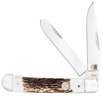 CobraTec Knives Trapper Folding 2.88" Clip Point / 2.94" Spey VG-10 SS Stag Bone