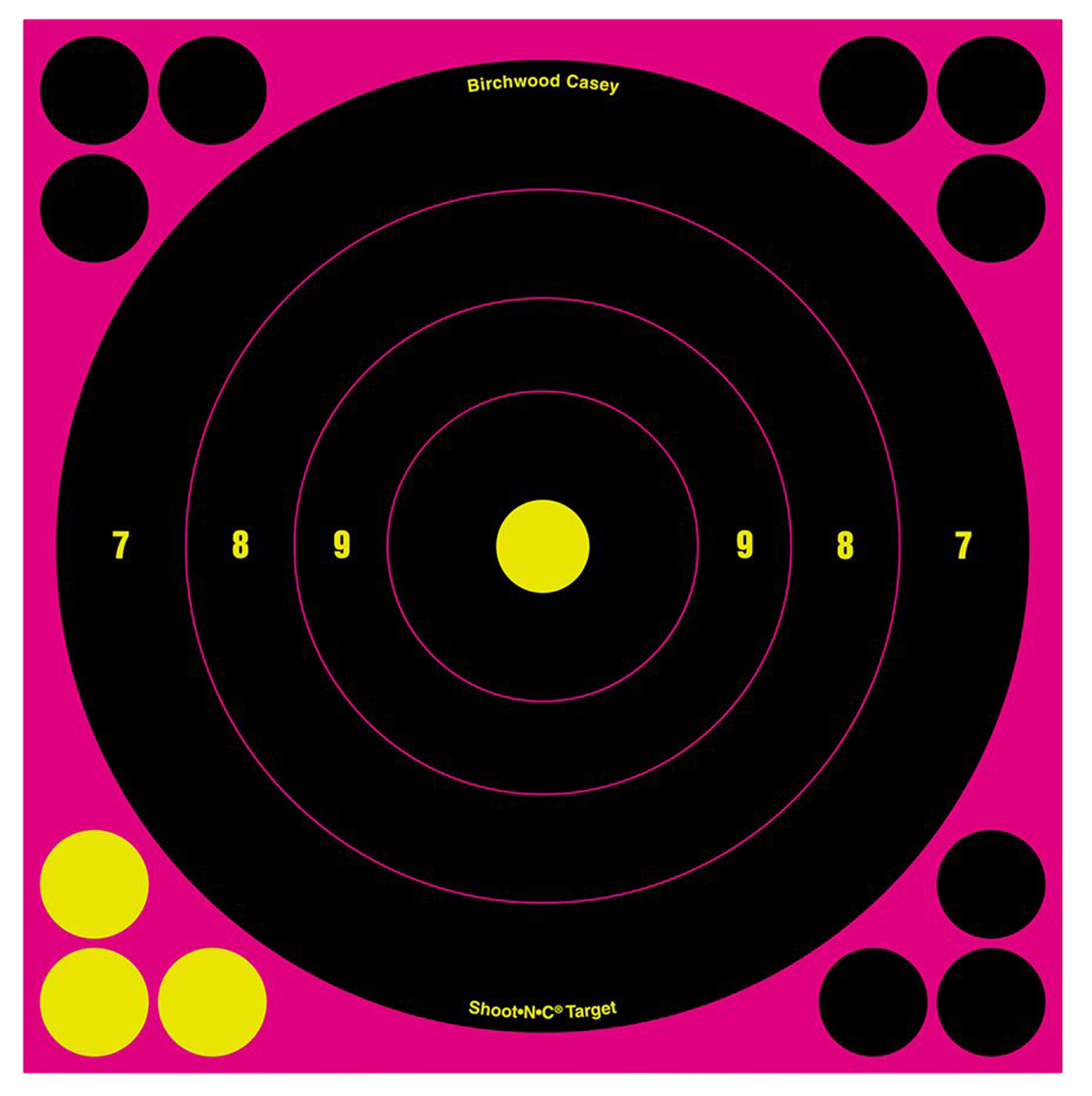 Birchwood Casey Shoot-N-C 8" Bullseye Self-Adhesive Reactive Paper Target Black/Pink 6 Pack