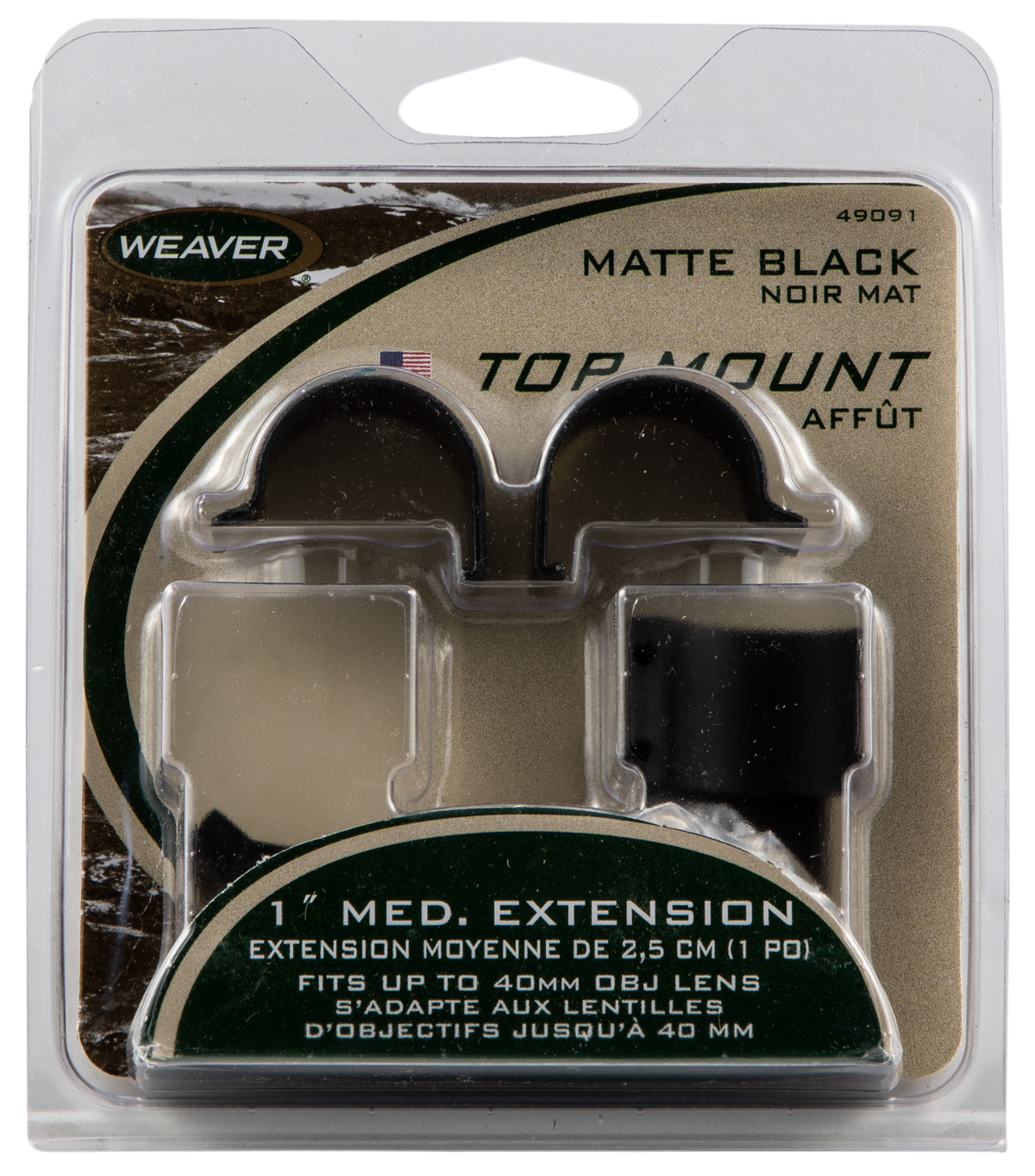 Weaver Mounts 49091 Detachable Top Mount Extension Rings 1" Medium Matte Black Aluminum