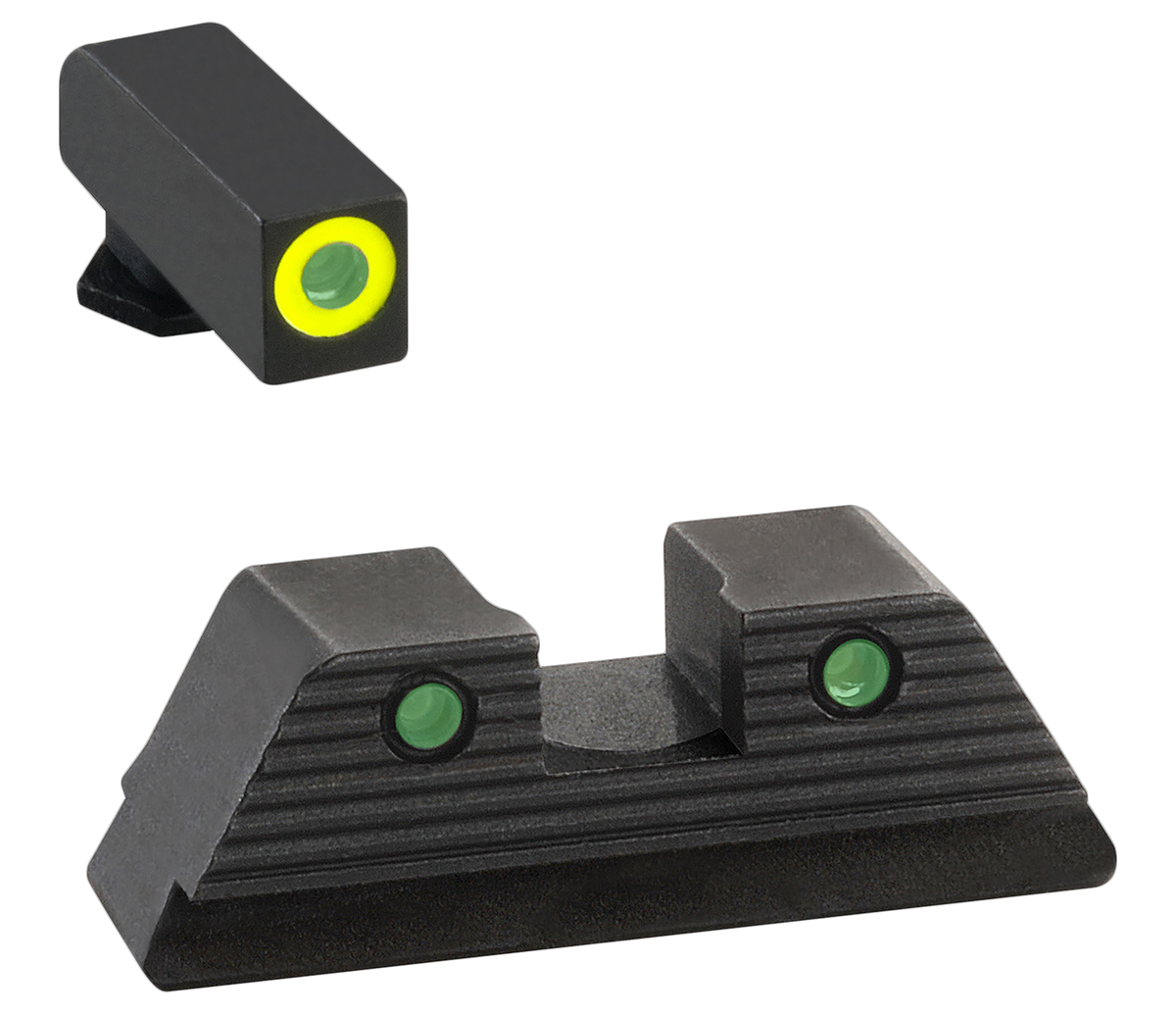 Ameriglo GL819 Trooper Sight Set for Glock - Green Tritium LumiGreen Front / Green Tritium Black Outline Serrated Rear