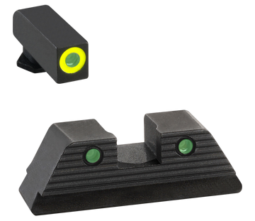 Ameriglo GL819 Trooper Sight Set for Glock - Green Tritium LumiGreen Front / Green Tritium Black Outline Serrated Rear