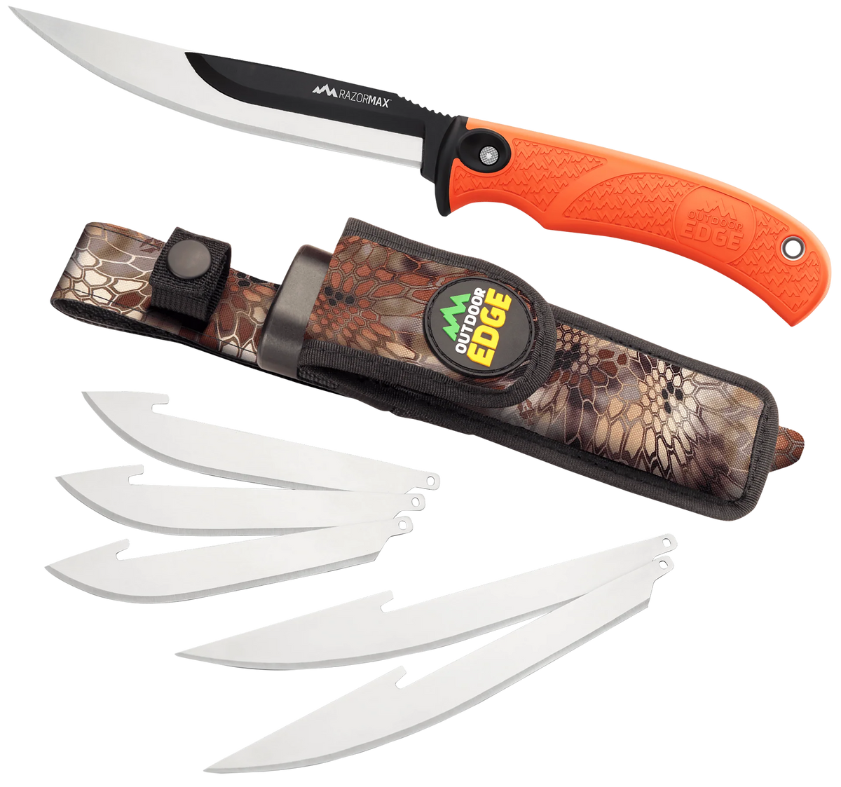 Outdoor Edge RazorMax 3.50"/5" Folding 6-Blade Game Processing Knife - 420J2 SS Blaze Orange TPR