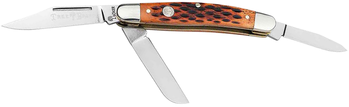 Boker Traditional 2.0 Medium Stockman Clip Point/Sheepsfoot/Spey Plain D2 Brown Jigged Bone Slipjoint Knife
