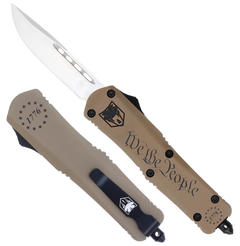CobraTec Knives FS-3 We The People Small 2.75" OTF Drop Point Plain D2 Steel - Tan Aluminum
