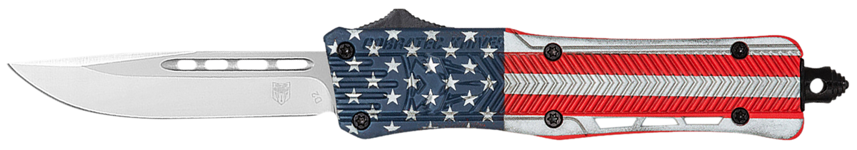 CobraTec Knives CTK-1 American Flag Small 2.75" OTF Drop Point Plain D2 Steel - Red/White/Blue Cerakote Aluminum Handle