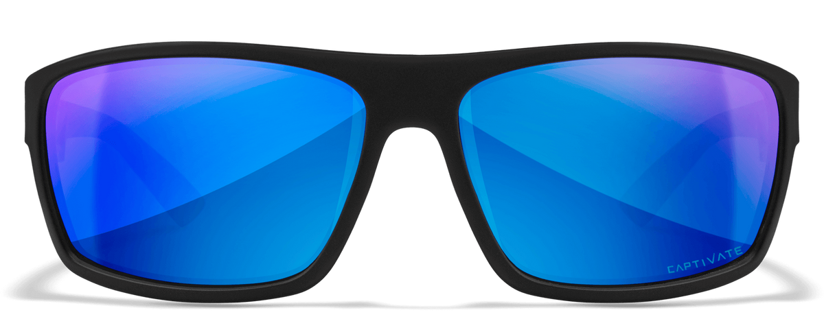 Wiley X WX Peak M/L CAPTIVATE Polarized Blue Mirror Lens Matte Black Frame Safety Glasses
