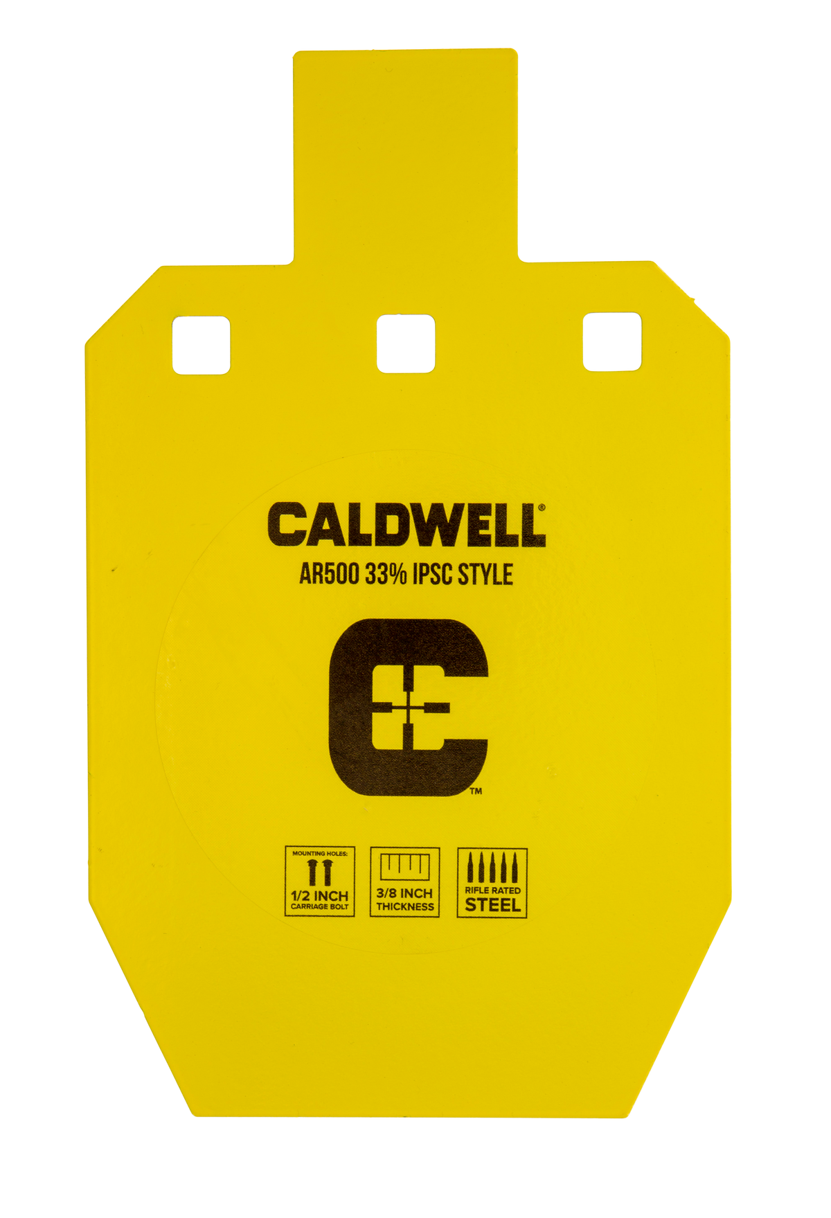 Caldwell AR500 33% IPSC Steel Target - 10 in x 6.1 in Yellow Powder Coat Hanging