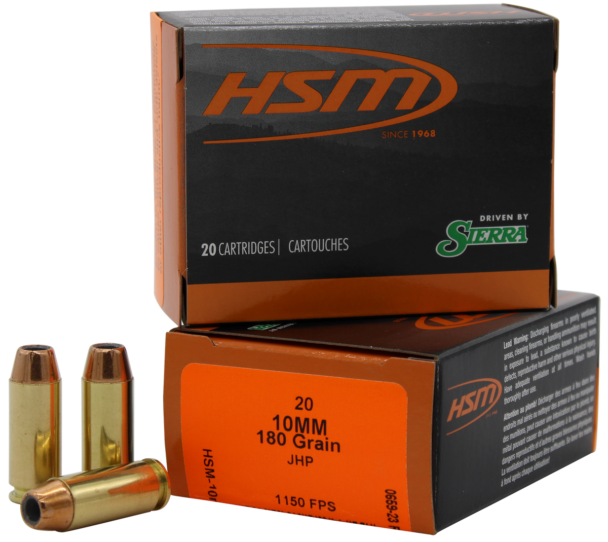HSM Pro Pistol 10mm Auto 180 gr Jacketed Hollow Point 20 Rd - Box or Case