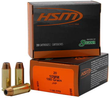 HSM Pro Pistol 10mm Auto 180 gr Jacketed Hollow Point 20 Rd - Box or Case