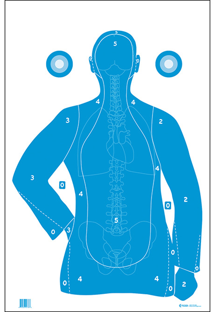 Action Target FB21EANTAV2100 Qualification Silhouette/Vitals Paper Hanging Target 23" x 35" Blue/White 100/Box