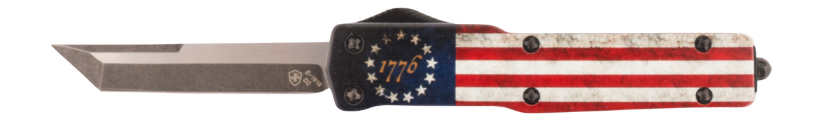 Templar Knife MZBRF121 Premium Weighted Betsy Ross Flag Slim 3.16" OTF Dagger Plain D2 Steel Black Oxide Stonewashed Aluminum Zinc Alloy Handle
