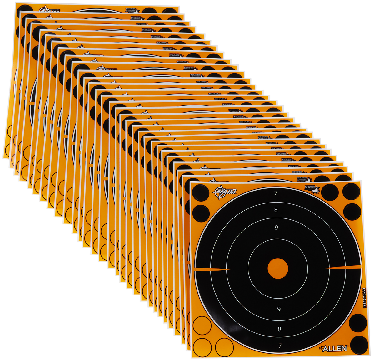 EZ-Aim Splash Reactive 8" Bullseye Self-Adhesive Paper Target Black/Orange - 30 Pack