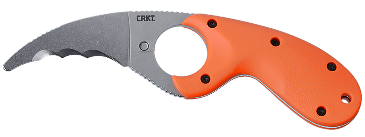 Columbia River CRKT Bear Claw 2.39" Fixed Hawkbill Veff Serrated AUS-8A Stonewashed Blaze Orange GRN