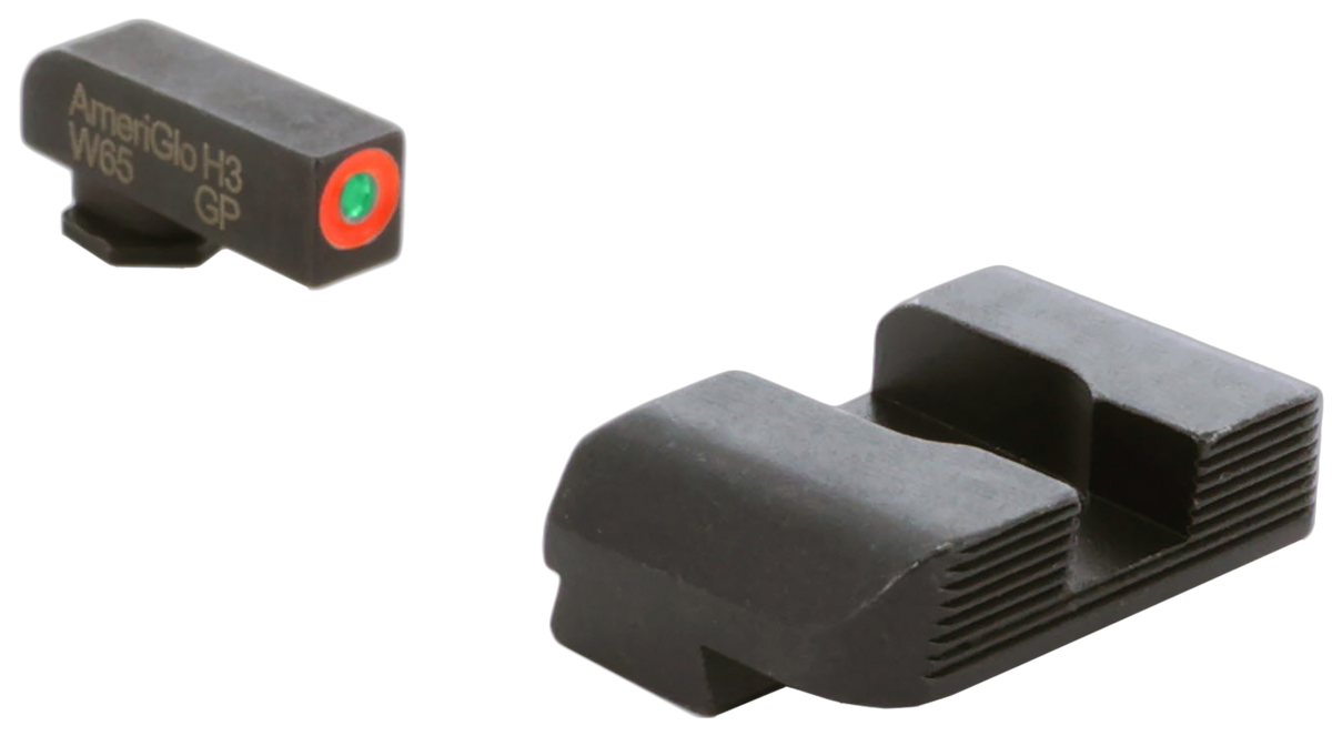 AmeriGlo GL434 Protector Sight Set for Glock - Green Tritium Orange Outline Front / Black Serrated Rear