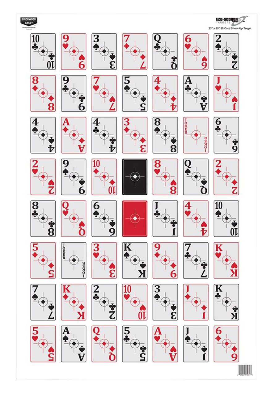 Birchwood Casey 37028 EZE-Scorer 23" x 35" Playing Cards Paper Hanging Target 100 Per Pack