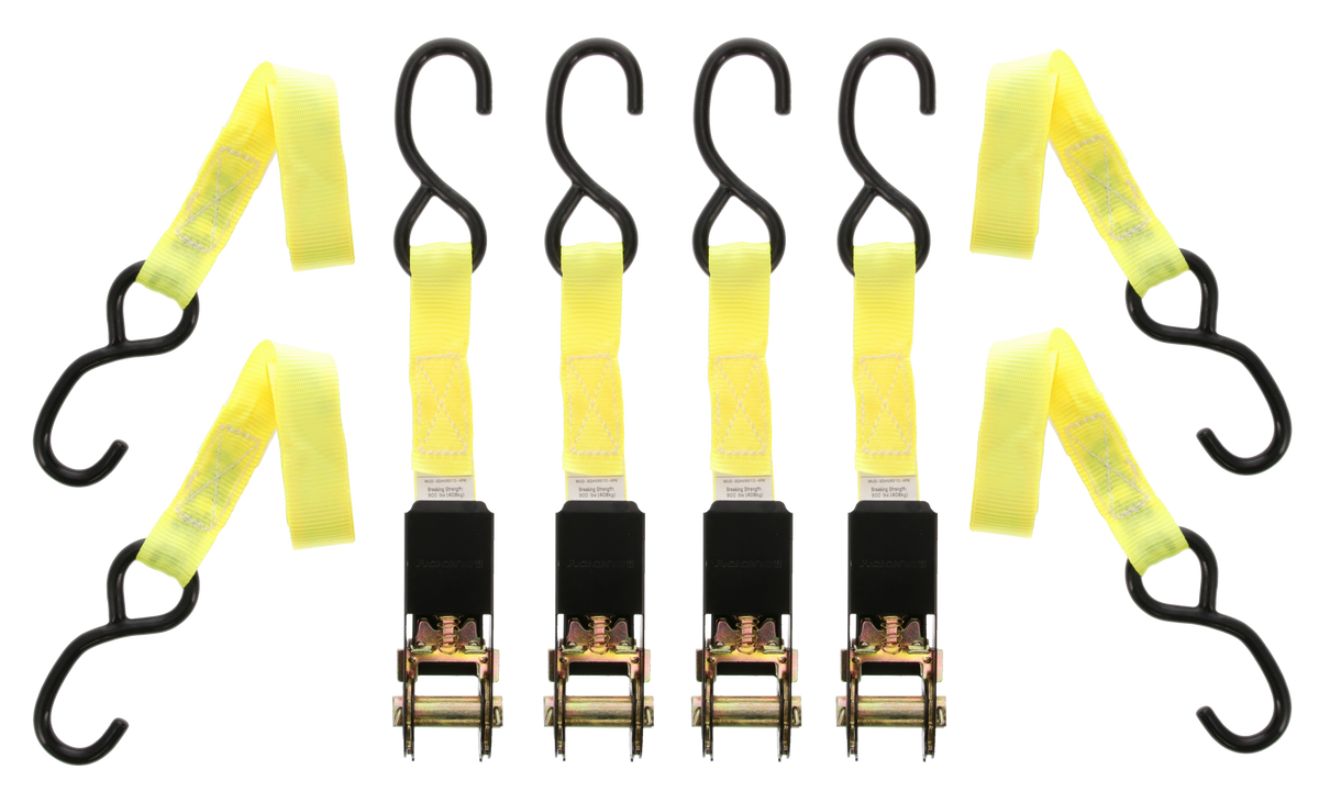 Muddy 1" x 10' Standard Duty Hi-Vis Ratchet Strap 4-Pack