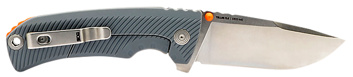 S.O.G Tellus FLK 3.65" Folding Clip Point Plain Stonewashed Cryo 440C SS Wolf Gray GRN Handle