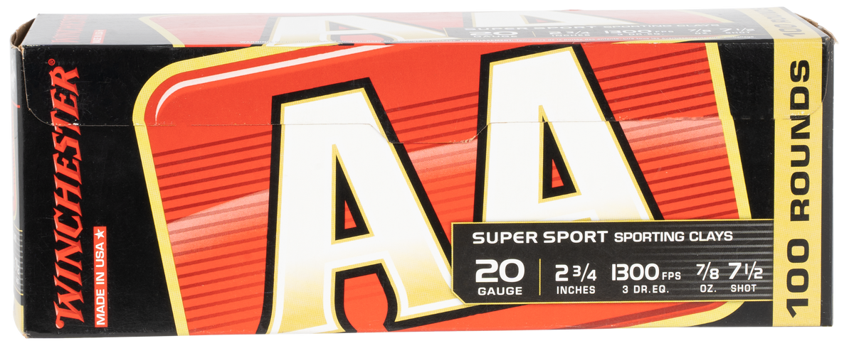 Winchester Ammo AA Sporting Clay 20 Gauge 2.75" 7/8oz #7.5 Shot 100 Rd - Box or Case