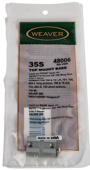Weaver Mounts 48006 Top Mount Base 35S Silver Aluminum Remington/Ruger/Weatherby