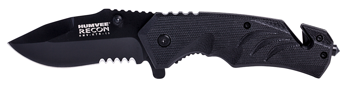 Humvee Accessories Tactical Recon 3" Folding Drop Point Part Serrated Black Stainless Steel Knife