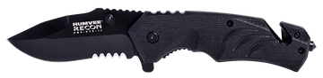 Humvee Accessories Tactical Recon 3" Folding Drop Point Part Serrated Black Stainless Steel Knife