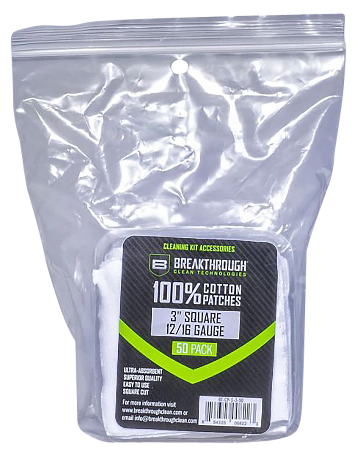 Breakthrough Clean Square Cleaning Patches 100% Cotton 3" 50 Pack 12-16 Gauge