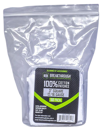 Breakthrough Clean Square Cleaning Patches 100% Cotton 3" 50 Pack 12-16 Gauge