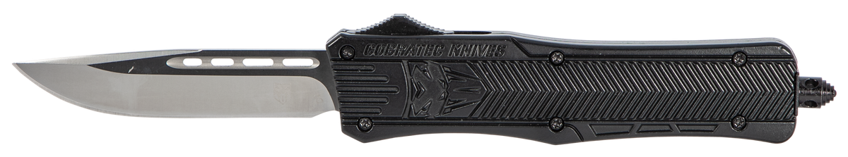 CobraTec Knives CTK-1 Medium 3" OTF Drop Point Plain D2 Steel Black Aluminum Handle