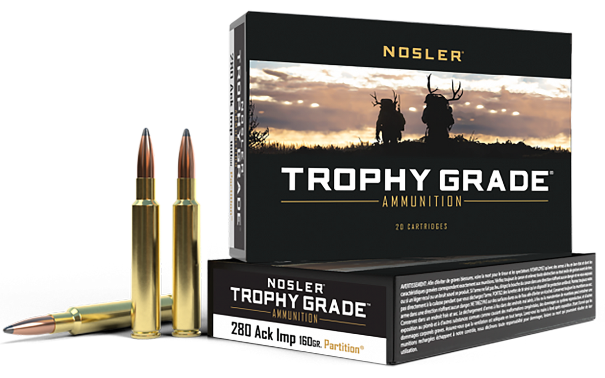 Nosler Trophy Grade 280 Ackley Improved 160gr Spitzer Partition 20rd - Box or Case