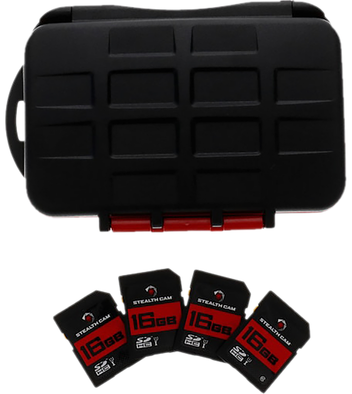 Stealth Cam Memory Card Storage Case 16GB SD 4-Pack - Black/Red