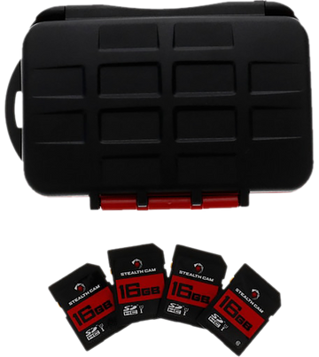 Stealth Cam Memory Card Storage Case 16GB SD 4-Pack - Black/Red