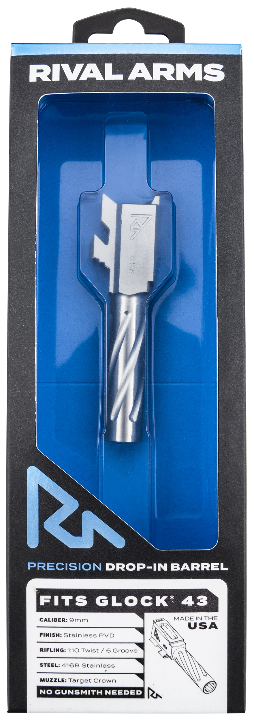 Rival Arms Precision V1 Match Grade Glock 43/43X 9mm Luger 3.41" Fluted Stainless Steel Barrel - PVD