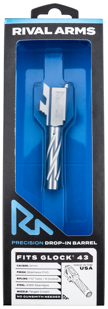 Rival Arms Precision V1 Match Grade Glock 43/43X 9mm Luger 3.41" Fluted Stainless Steel Barrel - PVD