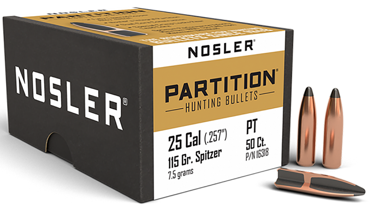 Nosler Partition 25 Cal .257 115gr Spitzer 50/Box