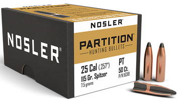 Nosler Partition 25 Cal .257 115gr Spitzer 50/Box
