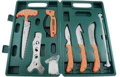 AccuSharp 728C Game Processing Kit - Butcher/Caper/Gut-Hook/Bone Saw + Ribcage Spreader Stainless Steel Orange FRN