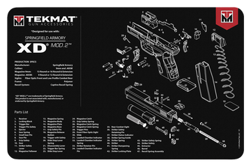 TekMat Springfield Armory XD MOD 2 11"x17" Cleaning Mat - Black/White Rubber Parts Diagram