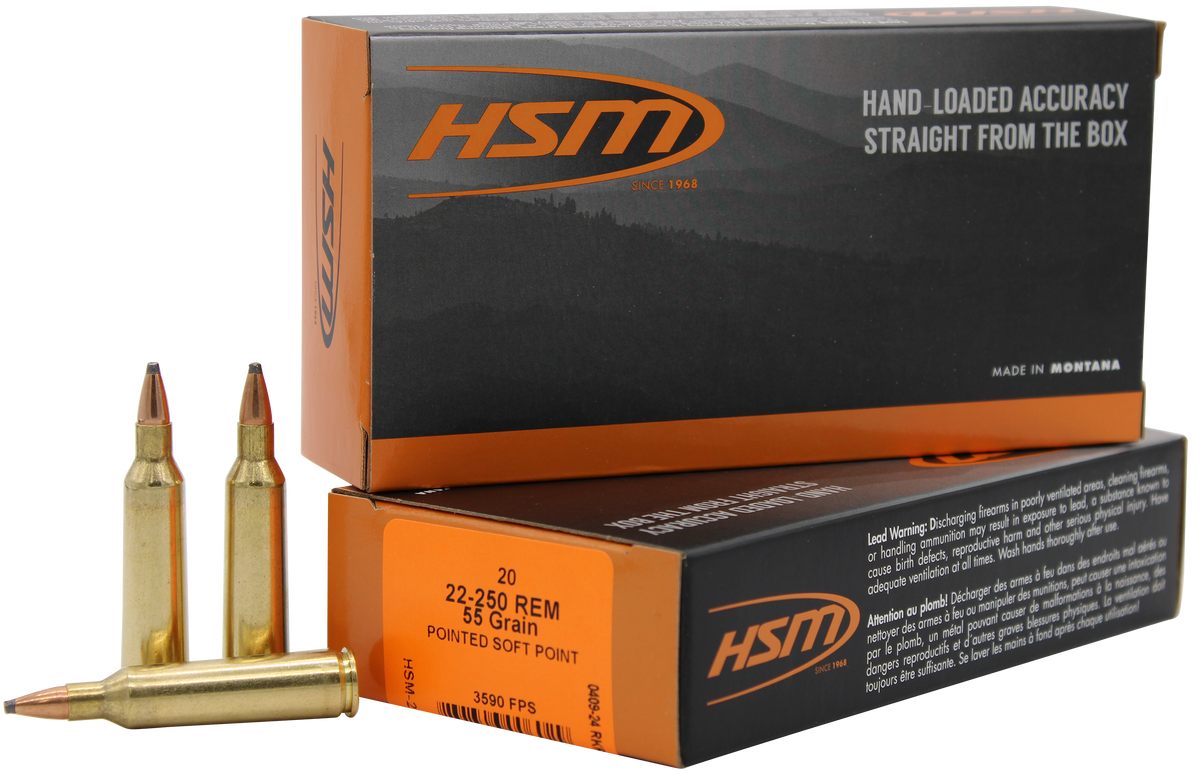 HSM Varmint 22-250 Rem 55gr Soft Point 20 Rd - Box or Case