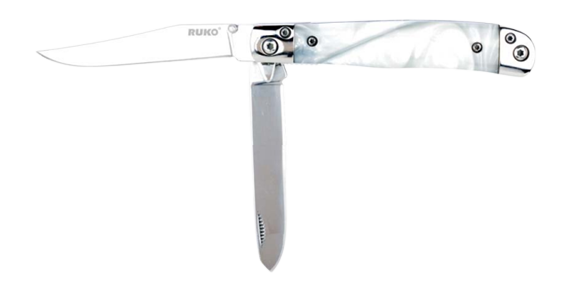 Ruko 420A Trapper 3.375" Folding Assisted Open Knife - White Pearl Handle