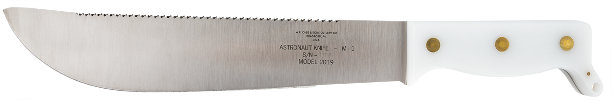 Case Astronaut M-1 Commemorative 11.75" Fixed Machete Plain/Saw High Carbon Steel White Synthetic Handle