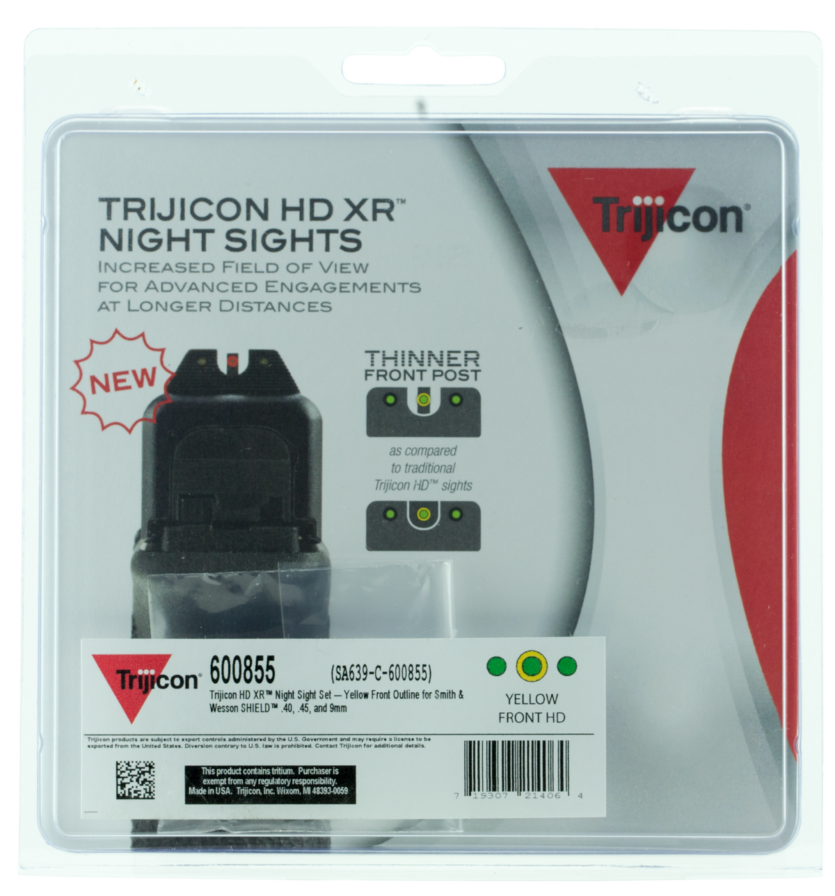 Trijicon HD XR Night Sights Green Tritium Yellow Outline Front - Smith & Wesson M&P Shield/M&P Shield Plus