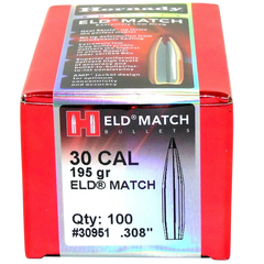 Hornady ELD Match 30 Cal .308 195 gr Polymer Tip Reloading Bullets - 100/Box