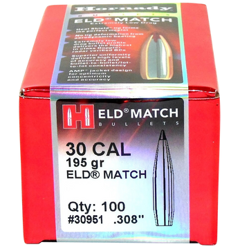 Hornady ELD Match 30 Cal .308 195 gr Polymer Tip Reloading Bullets - 100/Box