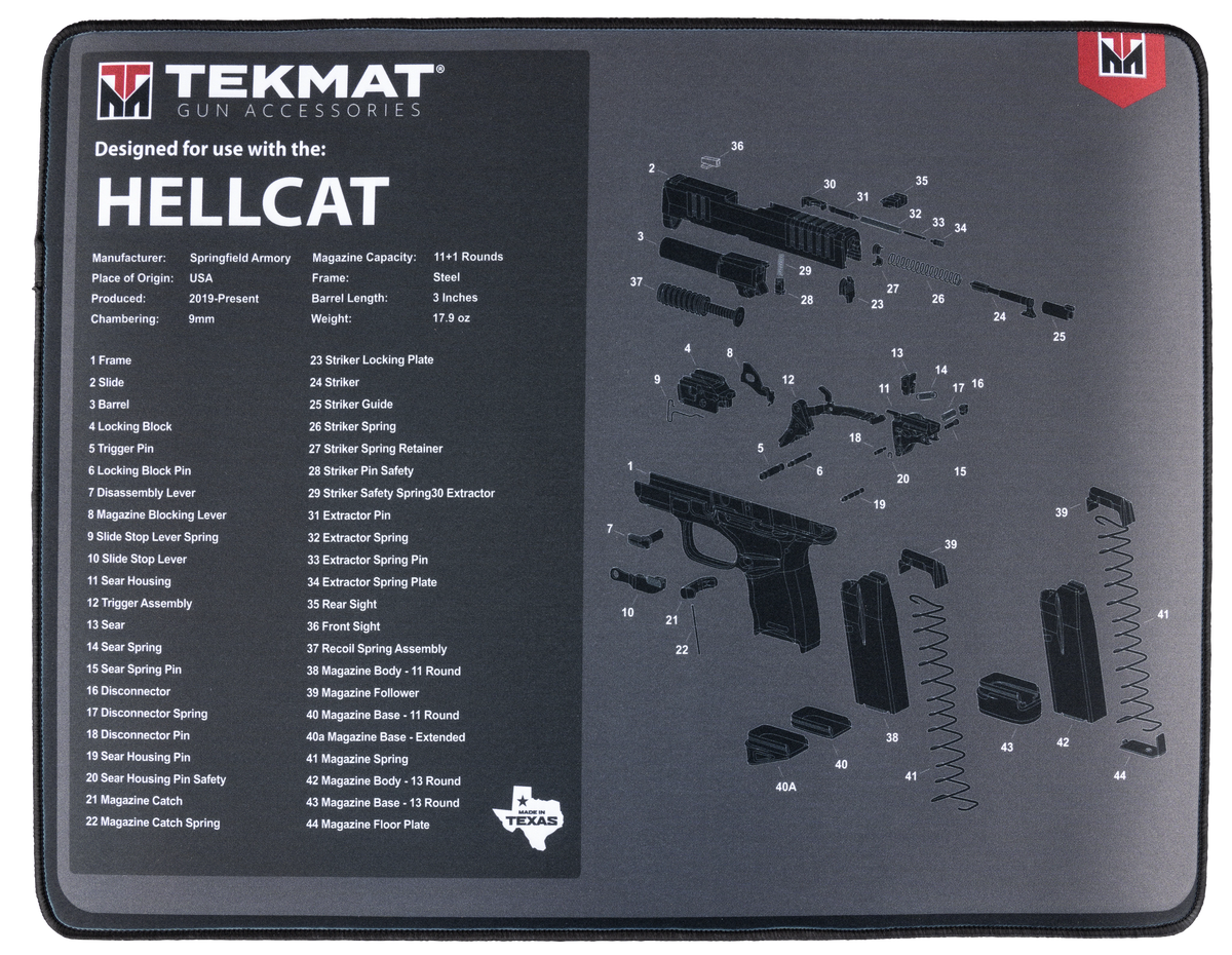 TekMat TEKR20HELLCAT  Ultra 20 Cleaning Mat Black/Gray Rubber 15"x20" Springfield Hellcat Parts Diagram
