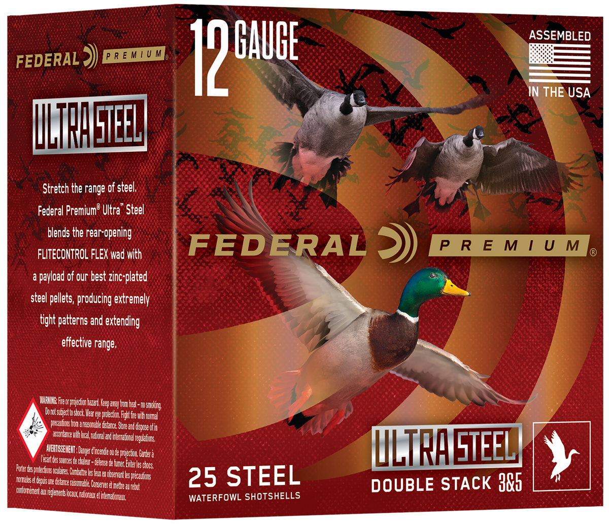 Federal Premium Ultra Steel 12 Gauge 3" 1 1/4 oz #3/5 Steel Shot 25 Rd - Box or Case