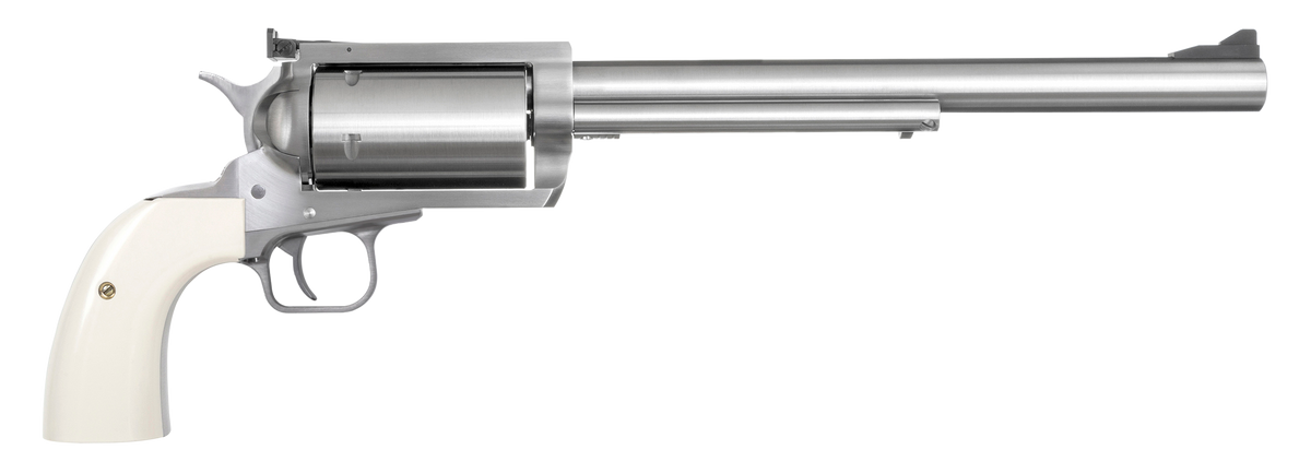 Magnum Research BFR Long Cylinder 45-70 Gov 10" 5-Shot SAO Revolver - Brushed Stainless / Bisley White Laminate