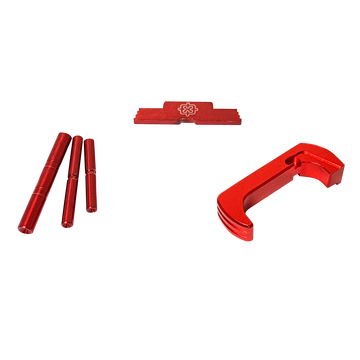 Cross Armory CRG5OKRD 3 Piece Kit Dimpled Pin Set, Extended Magazine Catch and Extended Slide Lock Glock 17/19/26/34 Gen5 Red Anodized Steel/Aluminum